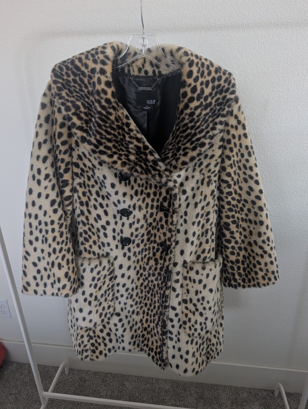 a.n.a Leopard Print Faux Fur Pea Coat - Beige/Black